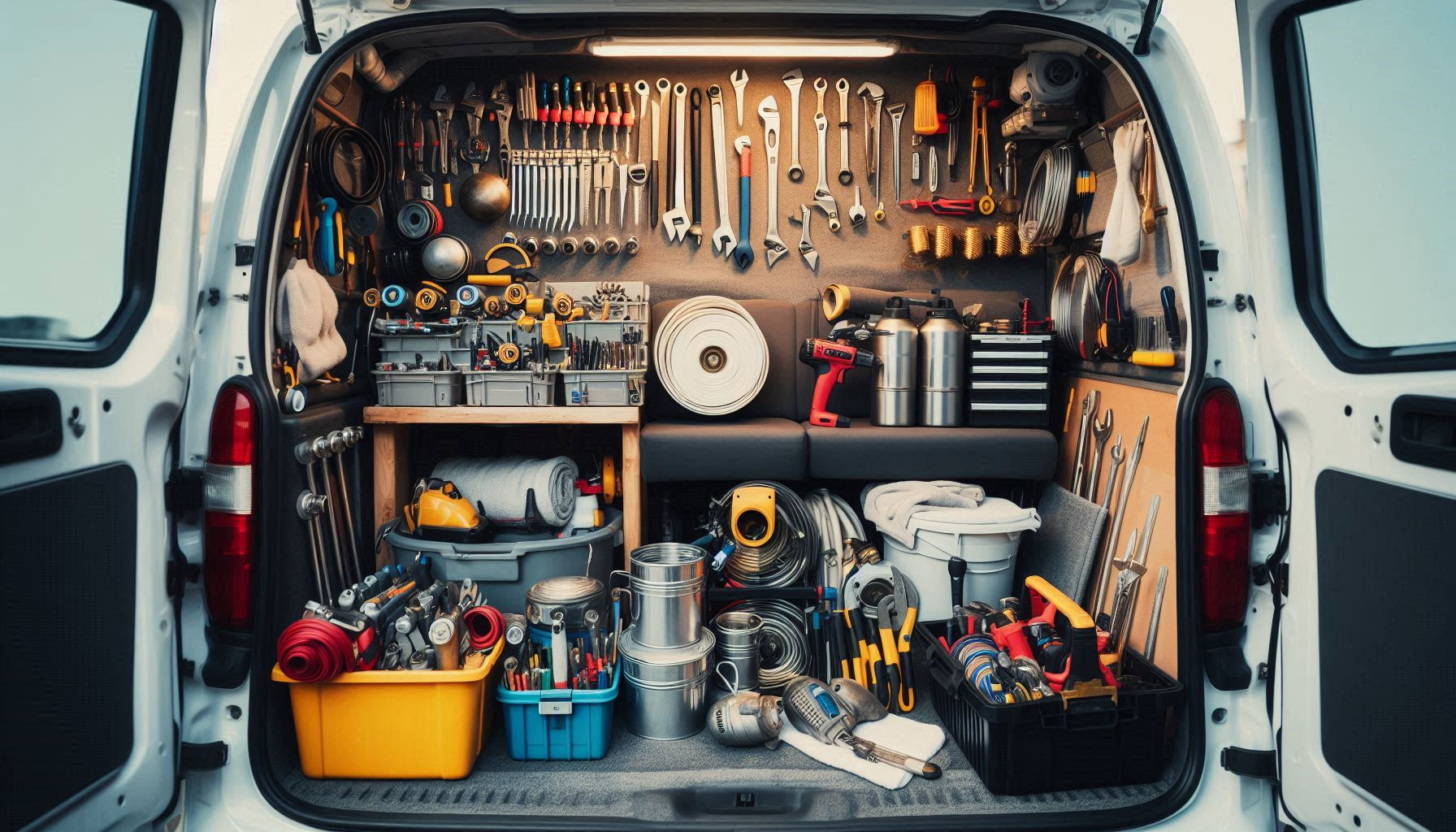 A van stocked with organised tools and equipment